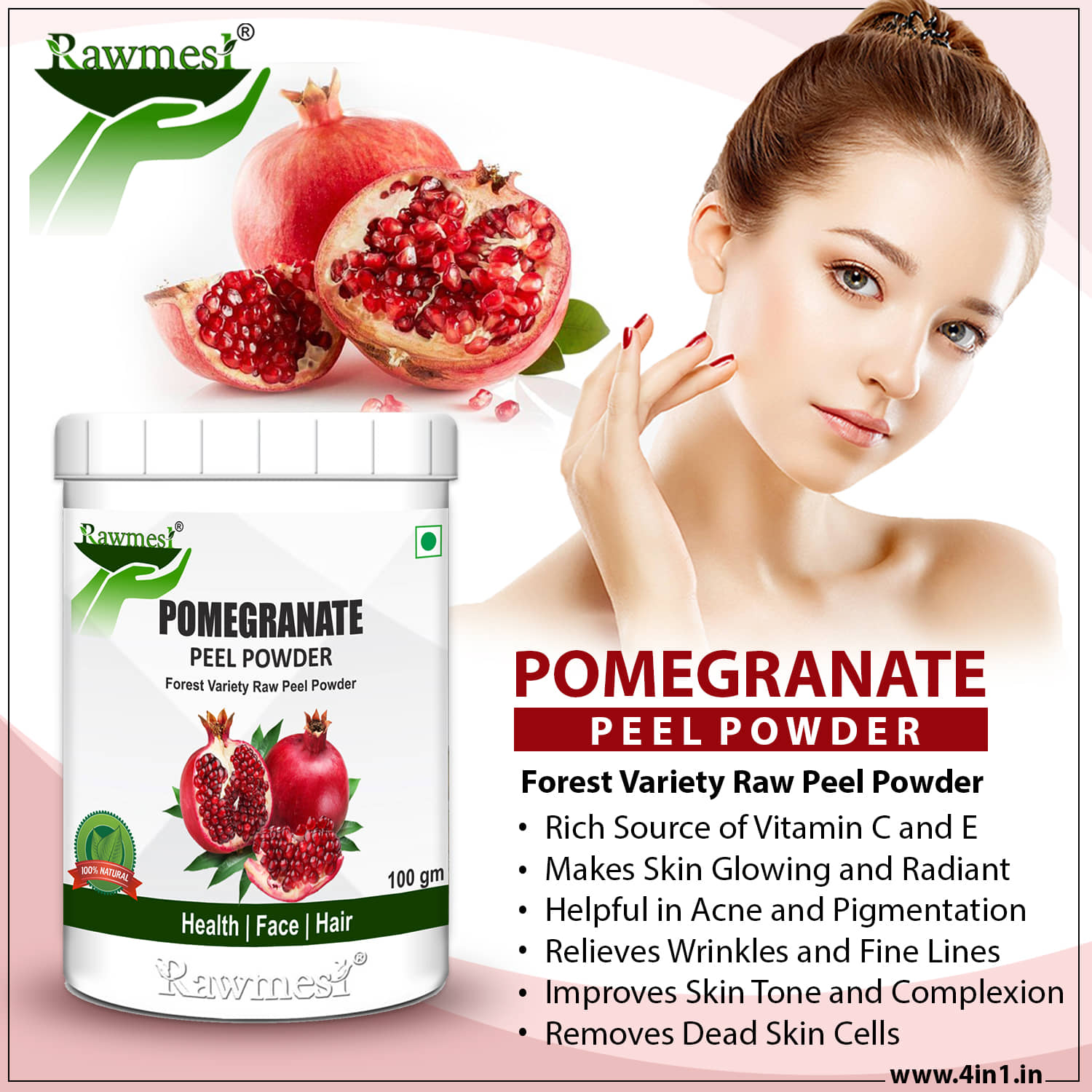 rawmest Pomegranate Powder 500 gm Multivitamins Powder Pack of 5