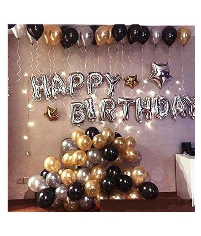     			Buzz Happy Birthday Silver Foil Balloon+ 30 Metallic Balloons (Black, Gold and Silver)