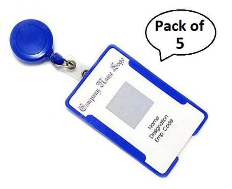     			FSN-(Pack of 5)  Plastic ID Badge Holder & Retractable Carabineer Reel Clip Lanyard
