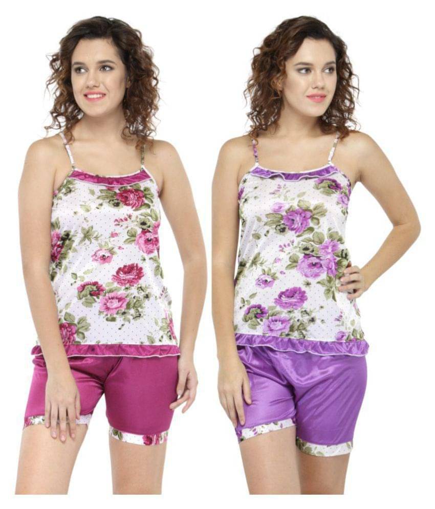 N-Gal Satin Nightsuit Sets - Multi Color N-Gal Satin Nightsuit Sets - Multi Color