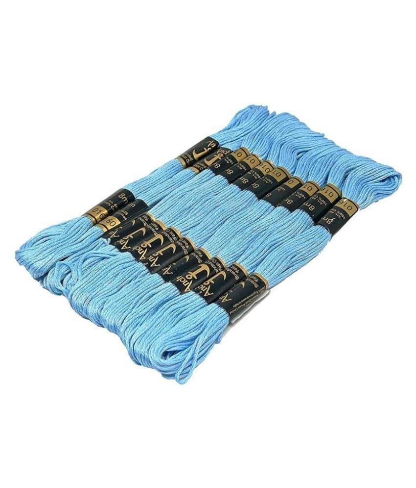     			PRANSUNITA Anchor Stranded Cotton 6 Strand Cross-Stitch Hand Embroidery Stranded Cotton Craft Sewing Floss Thread, Pack of 10 (Sky FEROZI)