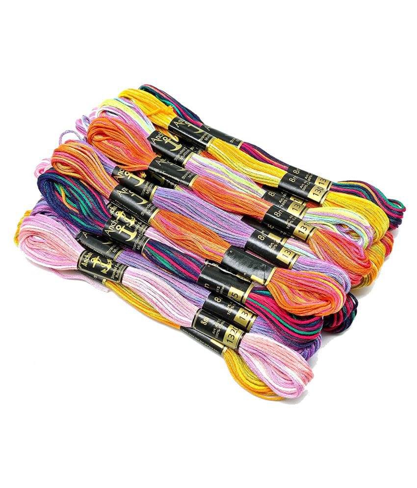     			PRANSUNITA Anchor Stranded Multi Shaded Cotton 6 Strand Cross-Stitch Hand Embroidery Stranded Cotton Craft Sewing Floss Thread, Pack of 25