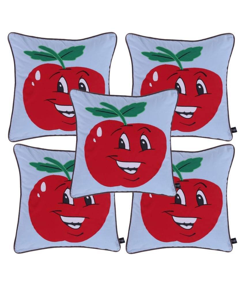     			HUGS N RUGS Set of 5 Cotton Graphic Square Cushion Cover (40X40)cm - Red