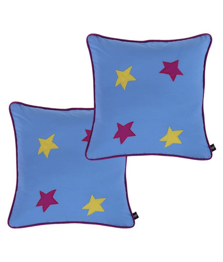     			HUGS N RUGS Set of 2 Cotton PatchWork Square Cushion Cover (40X40)cm - Blue