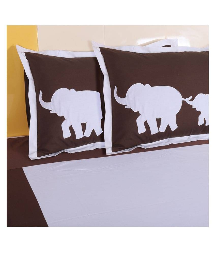 HUGS N RUGS - Pack of 2 Cotton Embroidered Regular Pillow Cover ( 152.4 cm(60) x 101.6 cm(40) ) - Brown     			HUGS N RUGS - Pack of 2 Cotton Embroidered Regular Pillow Cover ( 152.4 cm(60) x 101.6 cm(40) ) - Brown