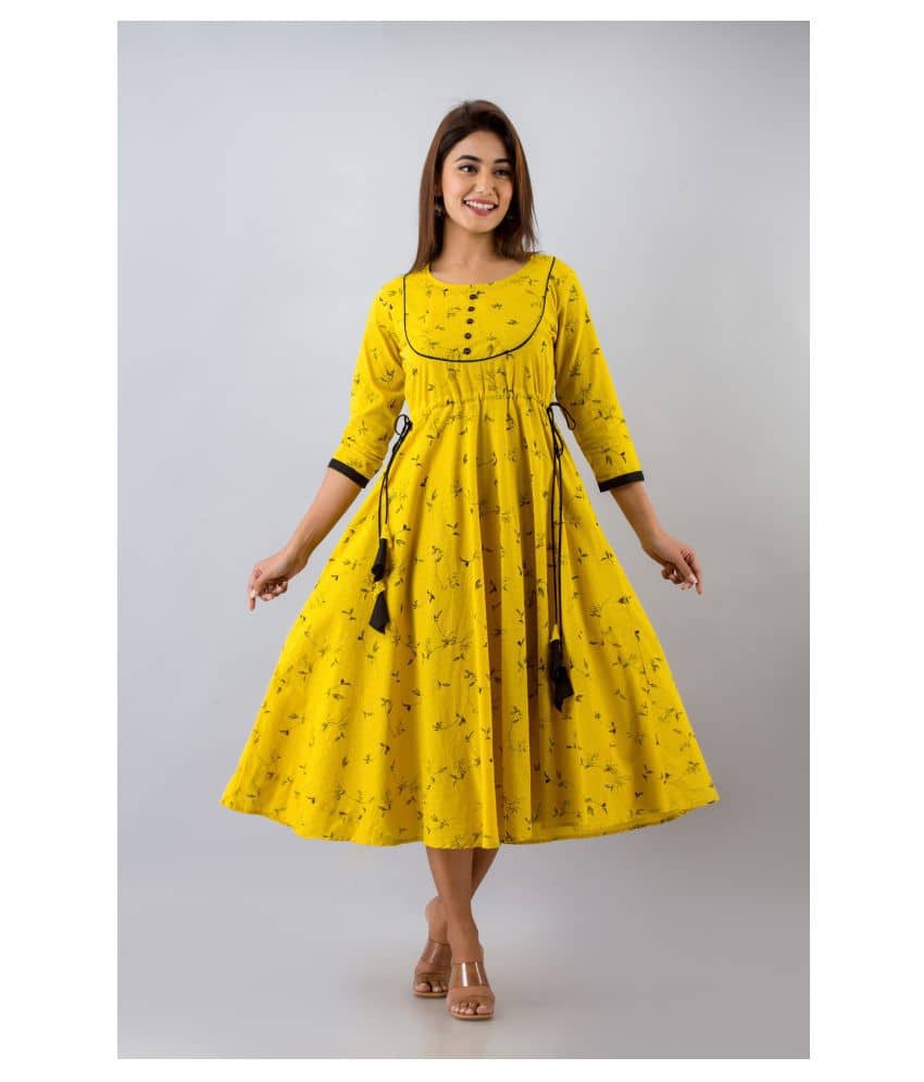 SVARCHI - Yellow Cotton Women's Anarkali Kurti ( Pack of 1 ) - Kurtis, Tunics | Buy online on ZillyBuy