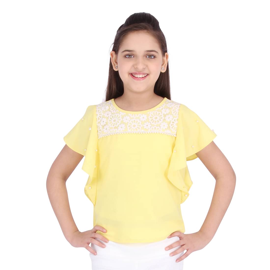     			Smart Casual Solid Flutter Sleeves Top