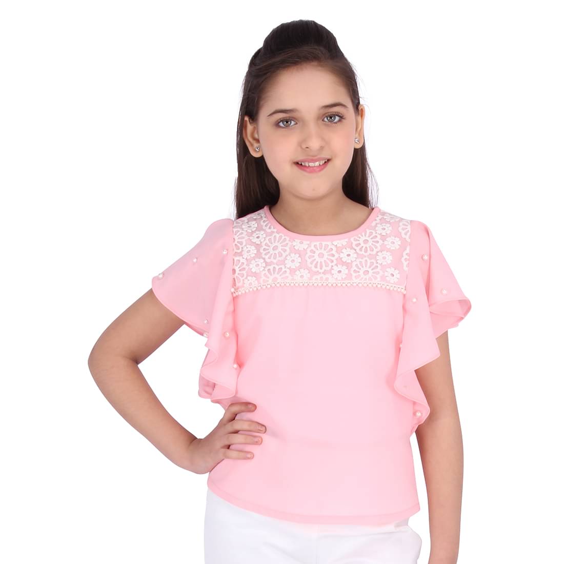     			Smart Casual Solid Flutter Sleeves Top