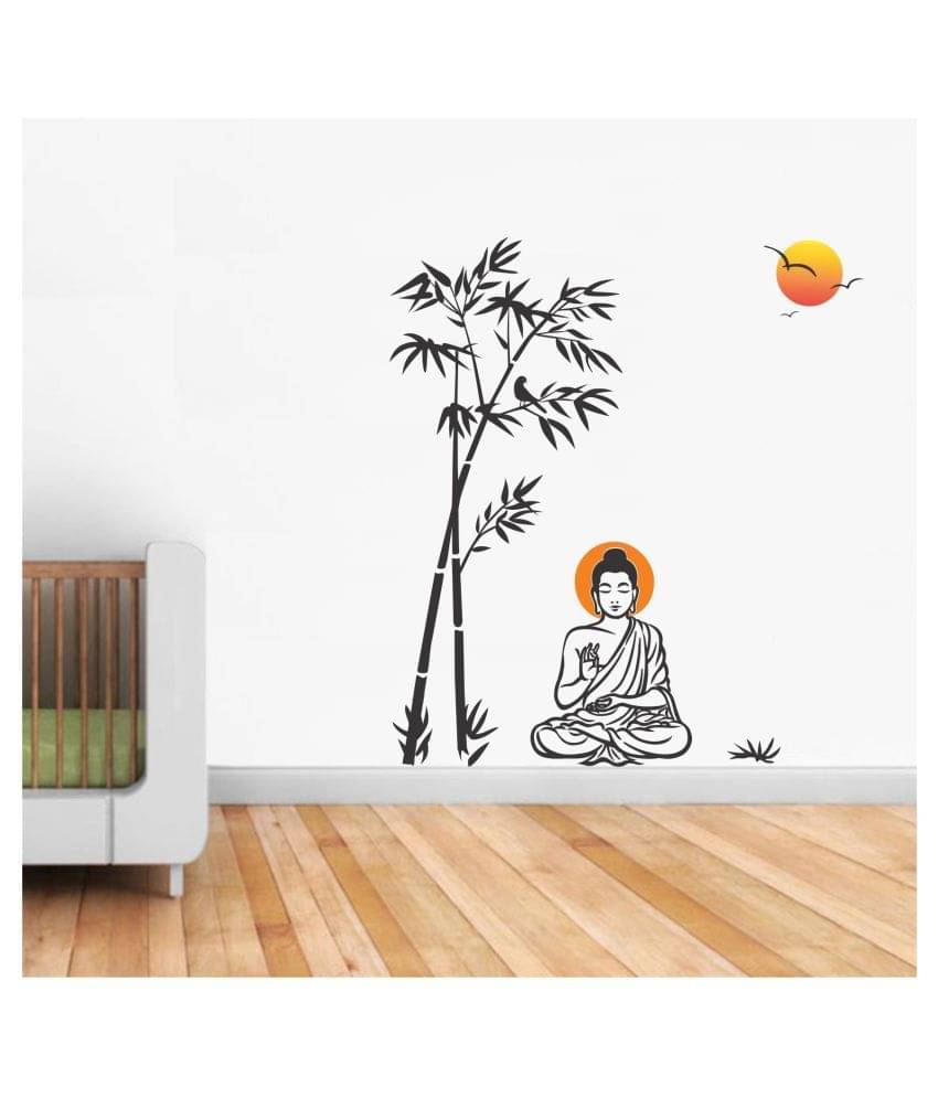     			Asmi Collection Meditating God Buddha Under Bamboo Tree Wall Sticker ( 145 x 145 cms )