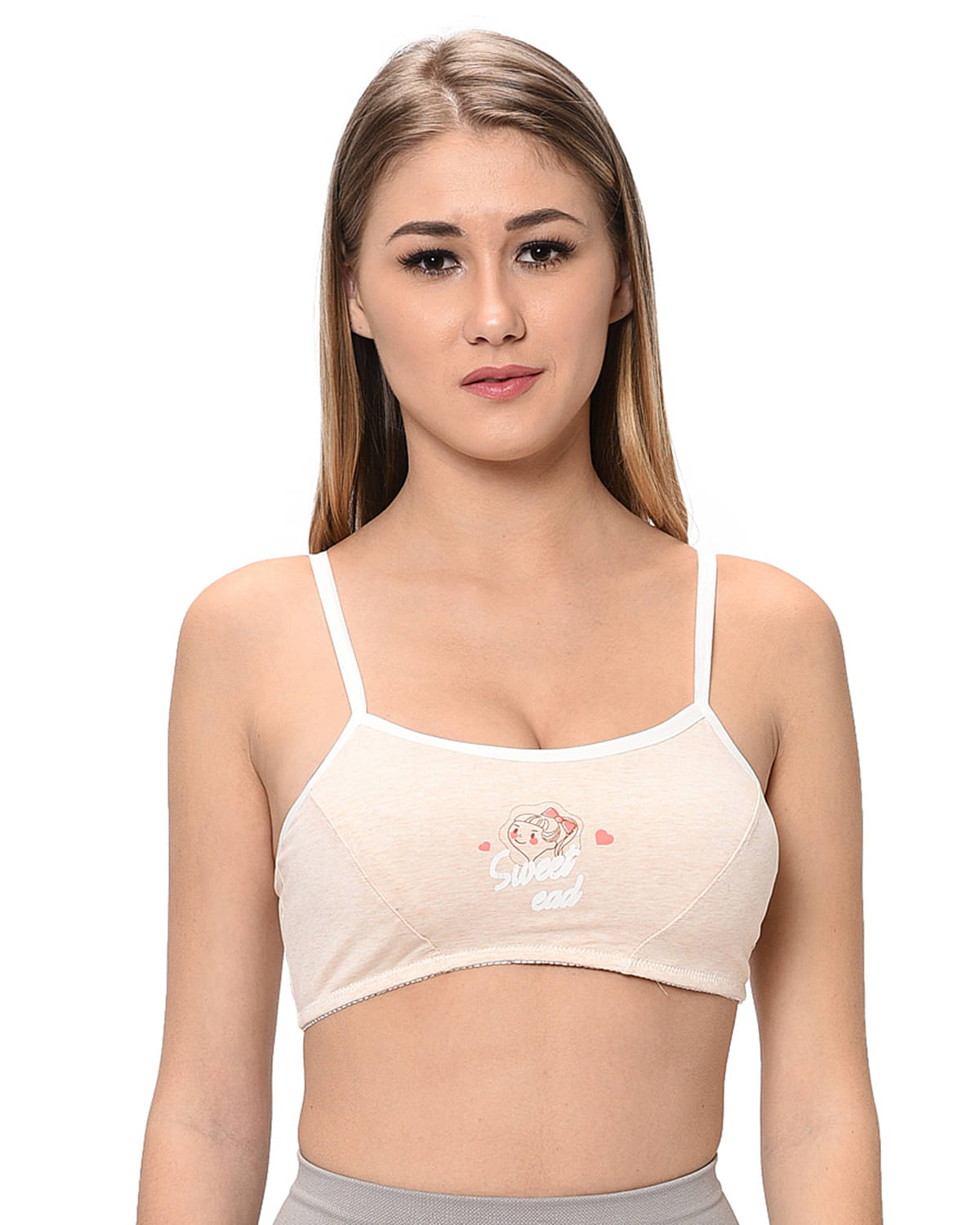     			Elina Beige Cotton Solid Sports Bra
