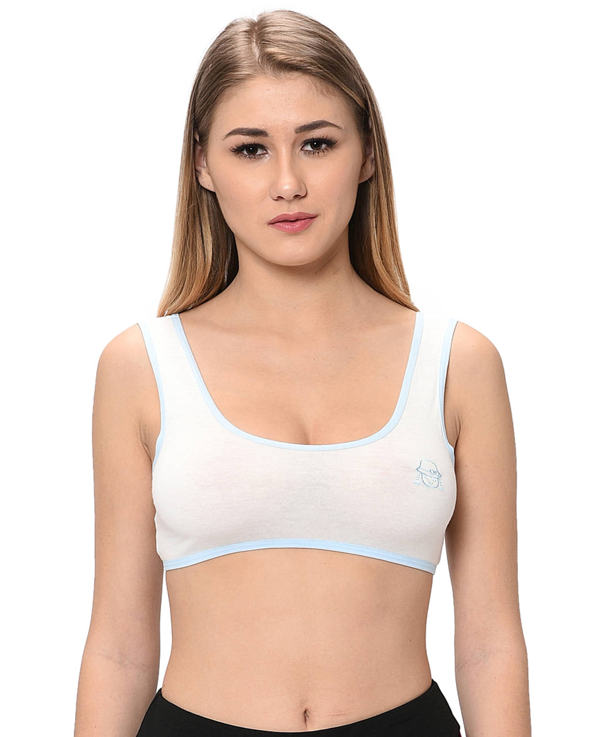     			Elina Blue Cotton Solid Sports Bra