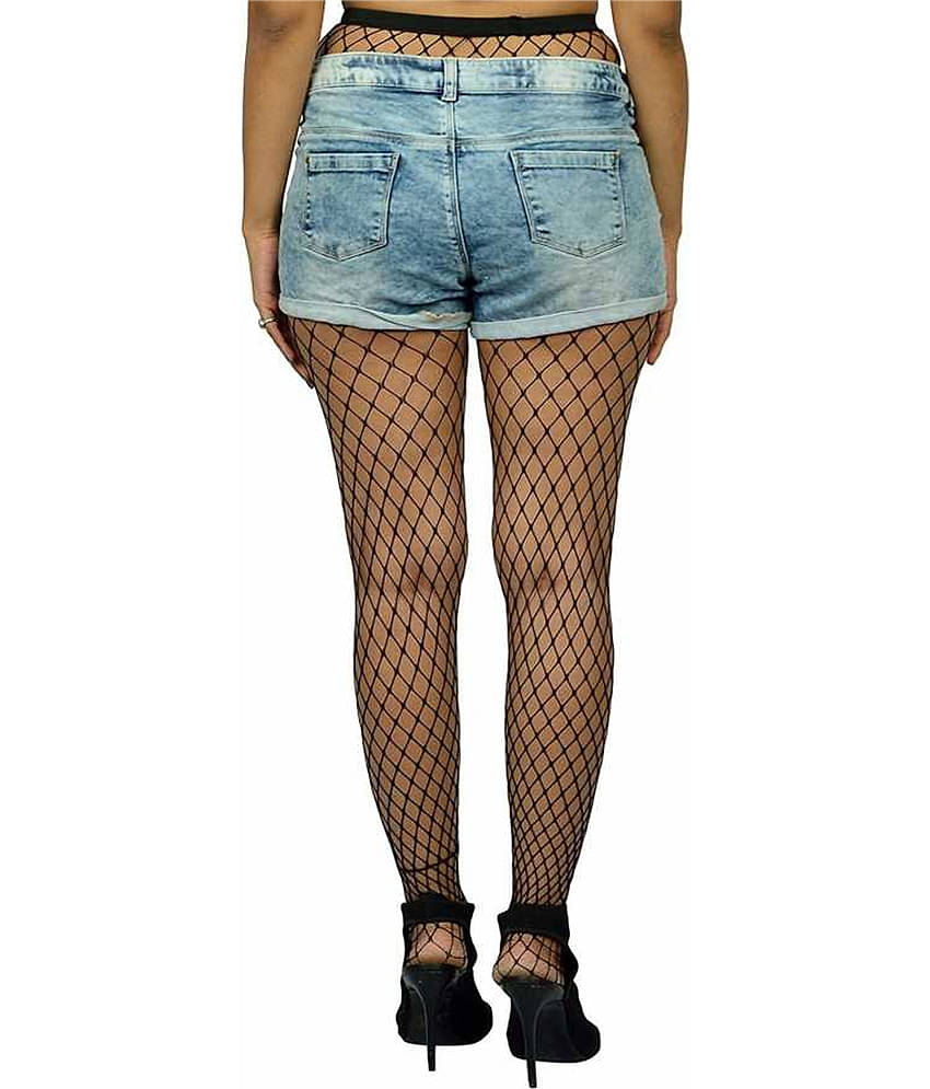 HF LUMEN Women's/Girls's High Waist Pantyhose Tights Fishnet Stockings Broad Mesh Net Style, Free Size, Black