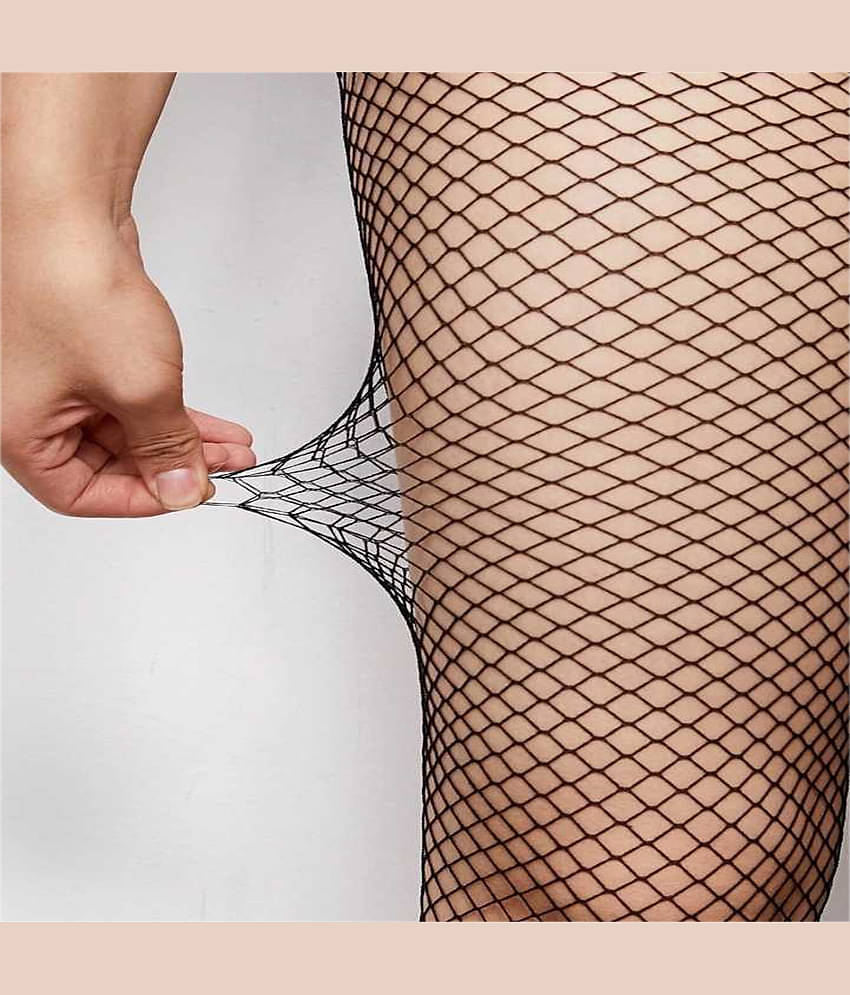 HF LUMEN Women's/Girls's High Waist Pantyhose Tights Fishnet Stockings Broad Mesh Net Style, Free Size, Black