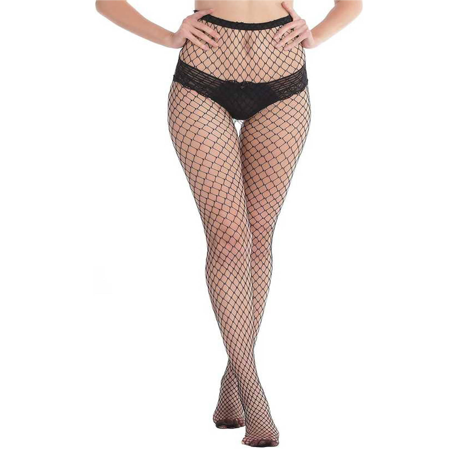     			HF LUMEN Women's/Girls's High Waist Pantyhose Tights Fishnet Stockings Broad Mesh Net Style, Free Size, Black