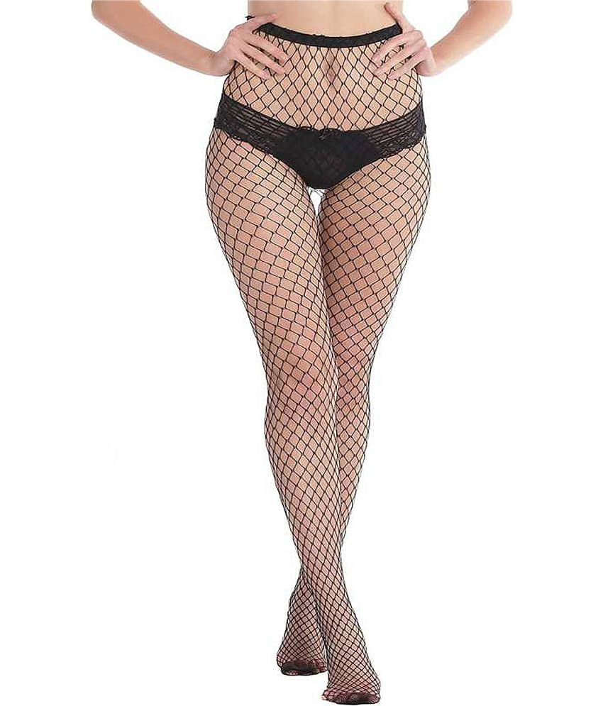 HF LUMEN Women's/Girls's High Waist Pantyhose Tights Fishnet Stockings Broad Mesh Net Style, Free Size, Black