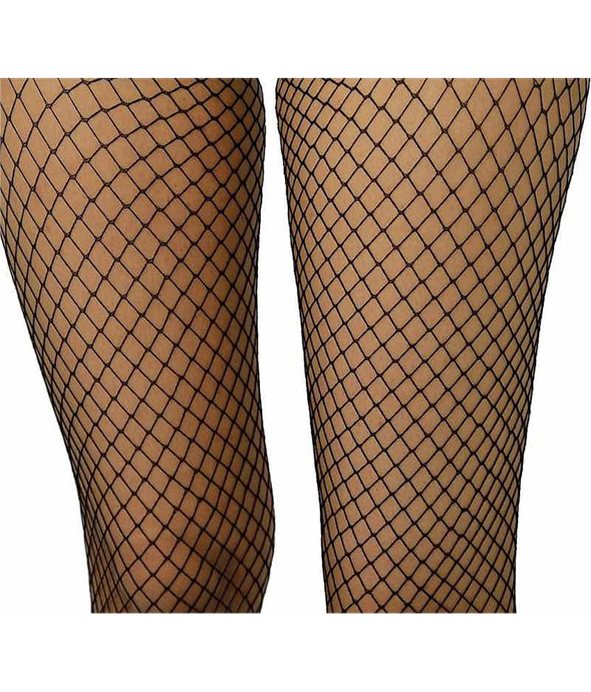 HF LUMEN Women's/Girls's High Waist Pantyhose Tights Fishnet Stockings Broad Mesh Net Style, Free Size, Black