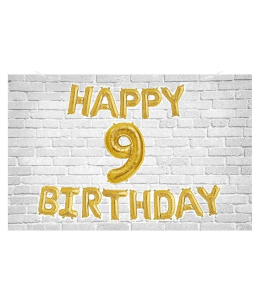     			Happy Birthday (Golden) with Numeric no. 9 (Pack of 14)