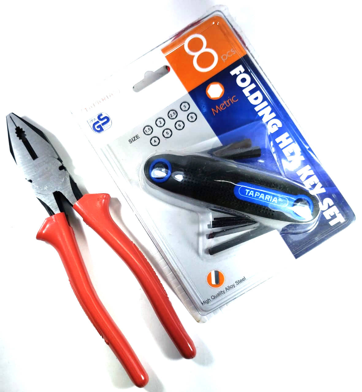 Taparia Set of 2 Hand Tool Combo (Folding Hex Key Set/Plier 210mm)