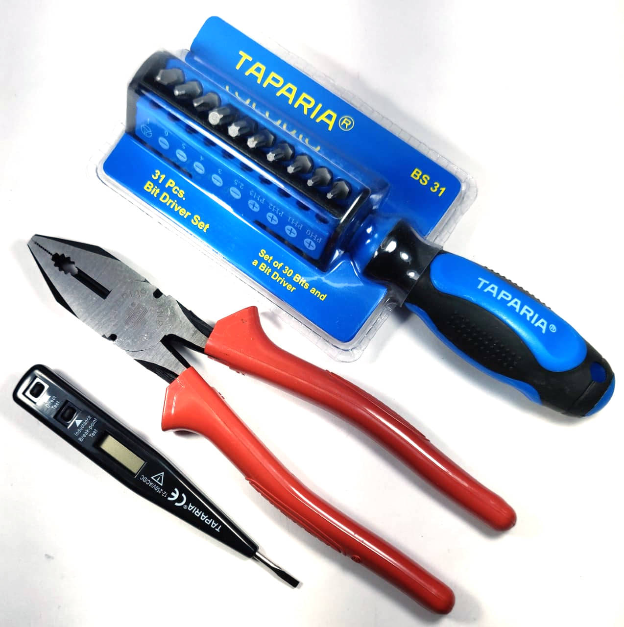     			Taparia Set of 3 Hand Tool Combo (31 Piece Steel Bit Screw Driver Set(BS-31)/Digital Tester(MDT-81)/Plier 210mm)
