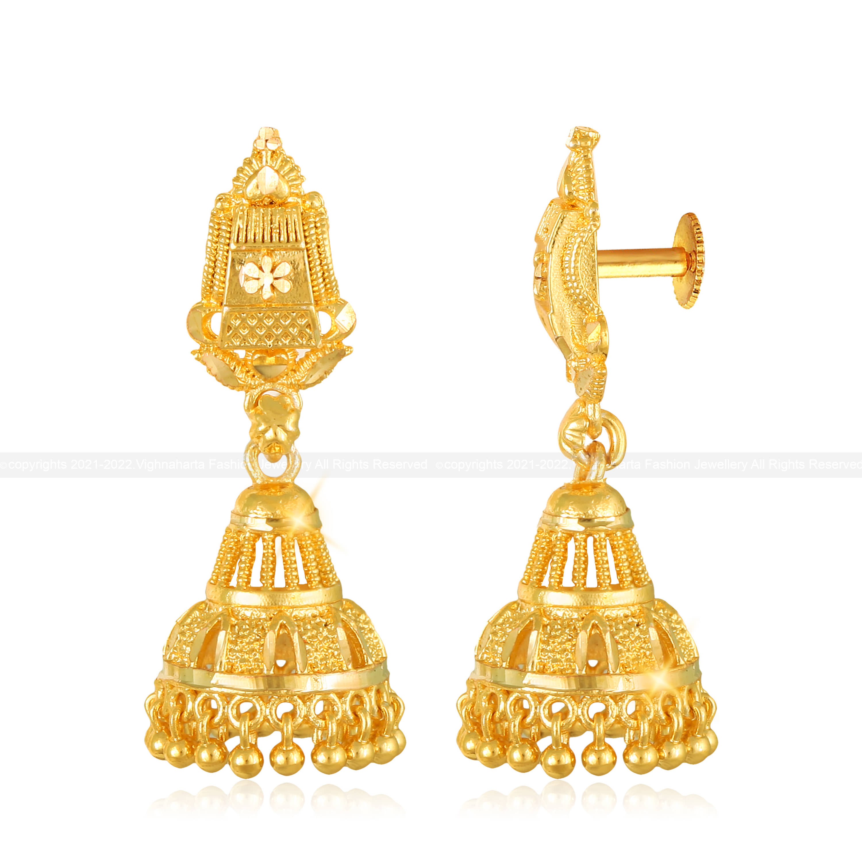 Vighnaharta - Golden Jhumki Earrings ( Pack of 1 ) - Earrings | Buy online on ZillyBuy