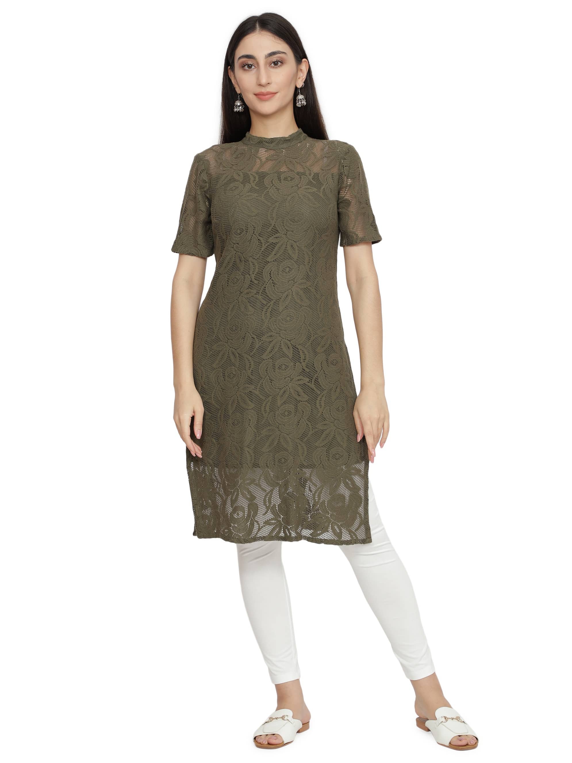 NUEVOSDAMAS - Green Cotton Women's Straight Kurti ( Pack of 1 ) - Kurtis, Tunics | Buy online on ZillyBuy