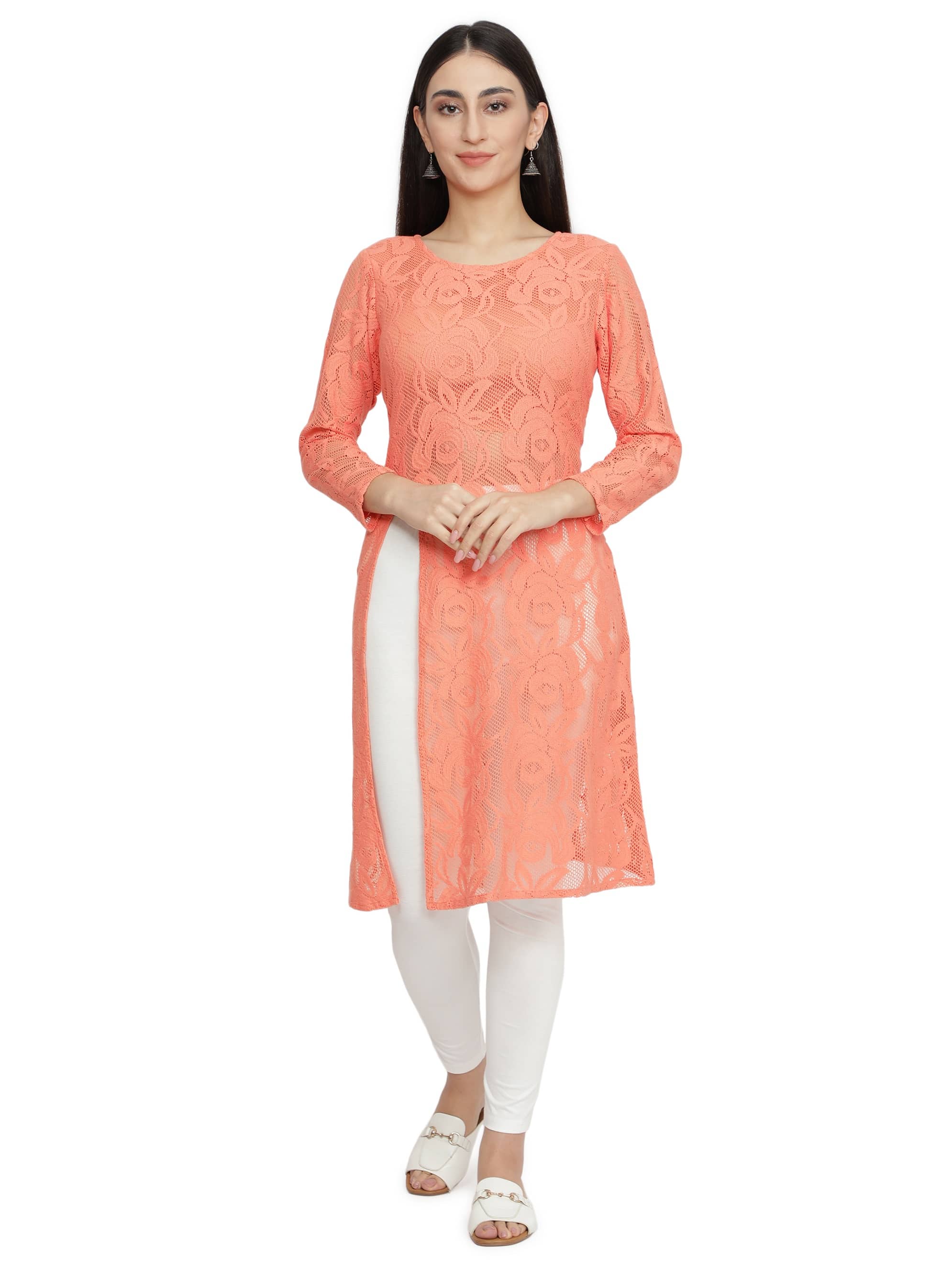 NUEVOSDAMAS - Orange Cotton Women's Front Slit Kurti ( Pack of 1 ) - Kurtis, Tunics | Buy online on ZillyBuy