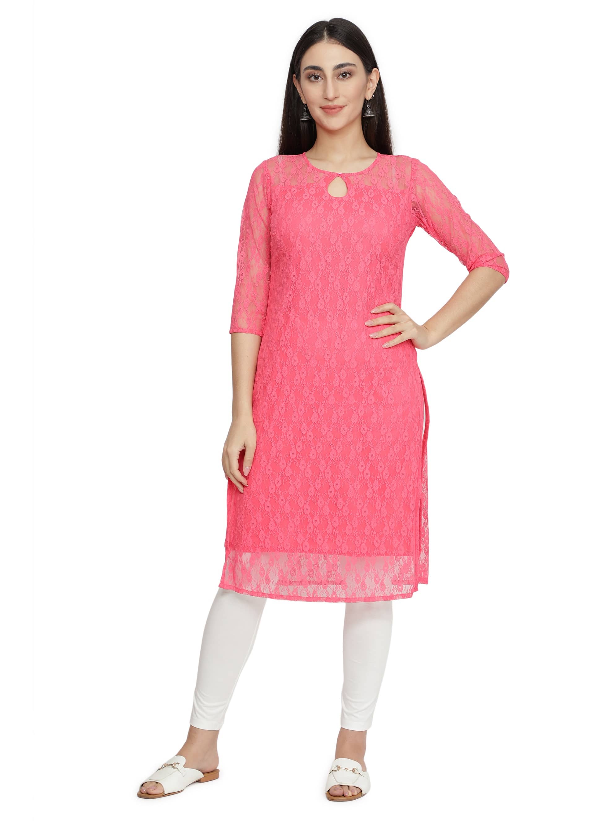 NUEVOSDAMAS - Pink Cotton Blend Women's Straight Kurti ( Pack of 1 ) - Kurtis, Tunics | Buy online on ZillyBuy