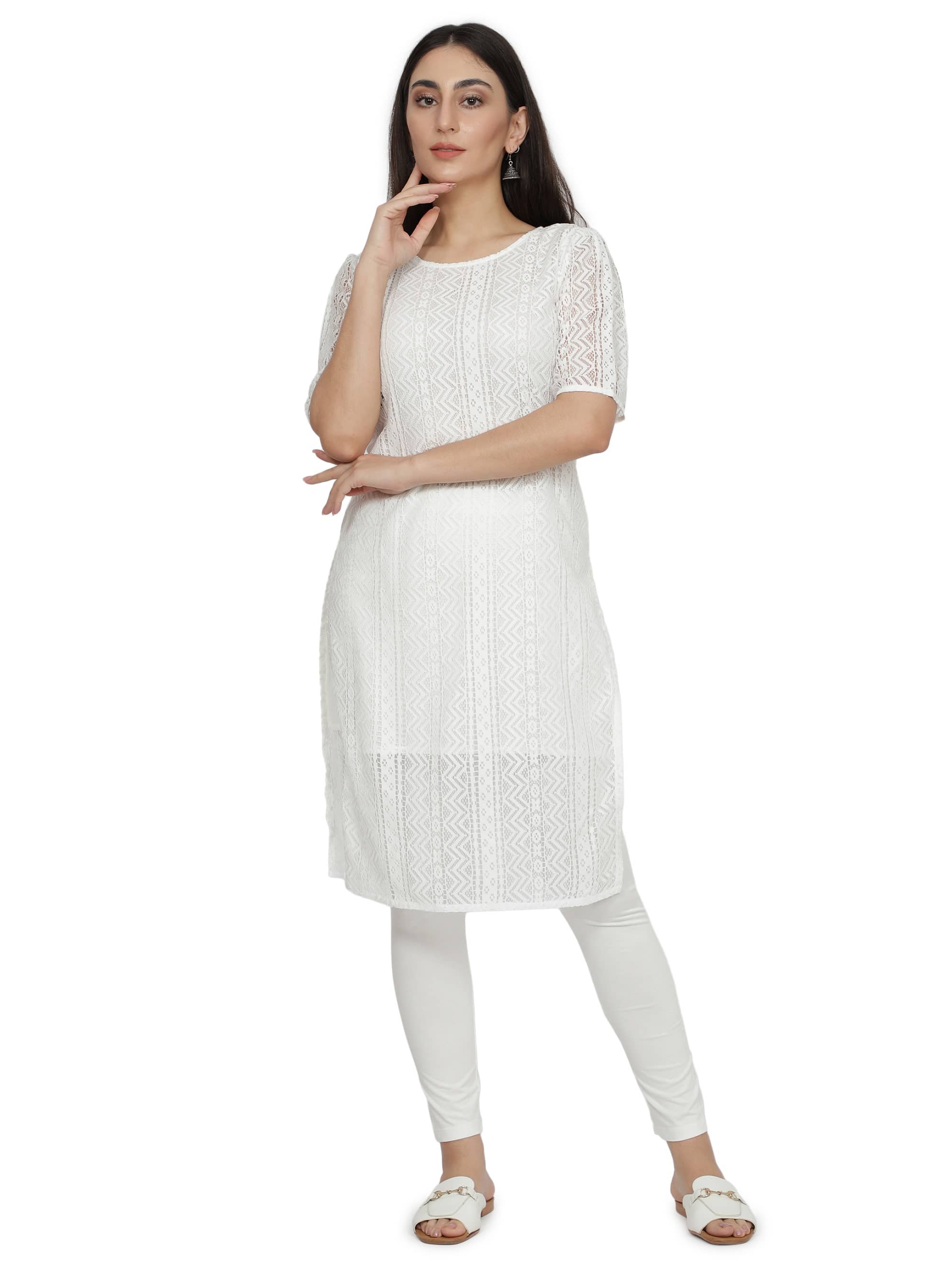 NUEVOSDAMAS - White Cotton Women's Straight Kurti ( Pack of 1 ) - Kurtis, Tunics | Buy online on ZillyBuy