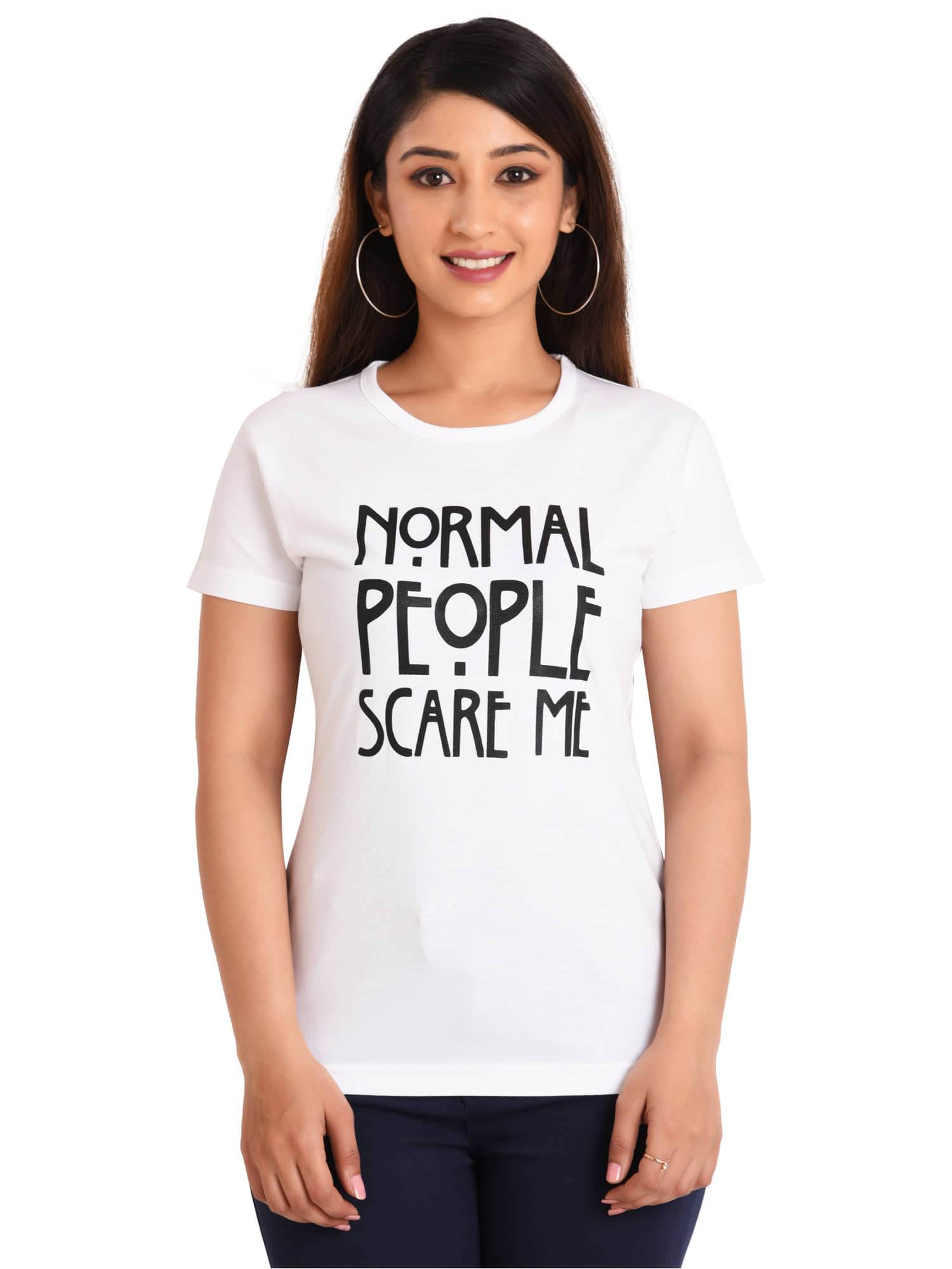 Neo Garments Women Cotton Printed Regular Fit Round Neck T-Shirt ( White )
