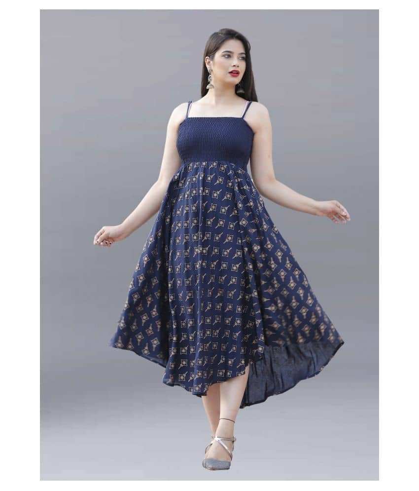 ZAMAISHA Women Rayon A-line Dress ( Navy )