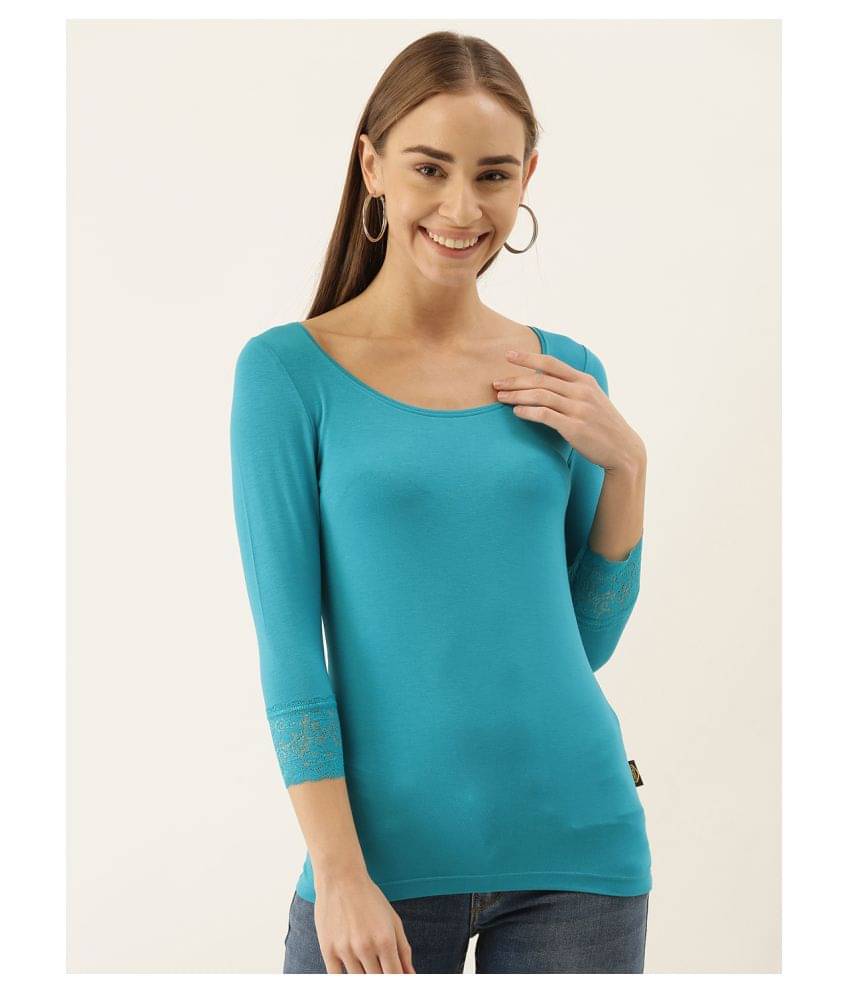     			Zebu Women Viscose Embroidered Slim Fit Round Neck T-Shirt ( Blue )