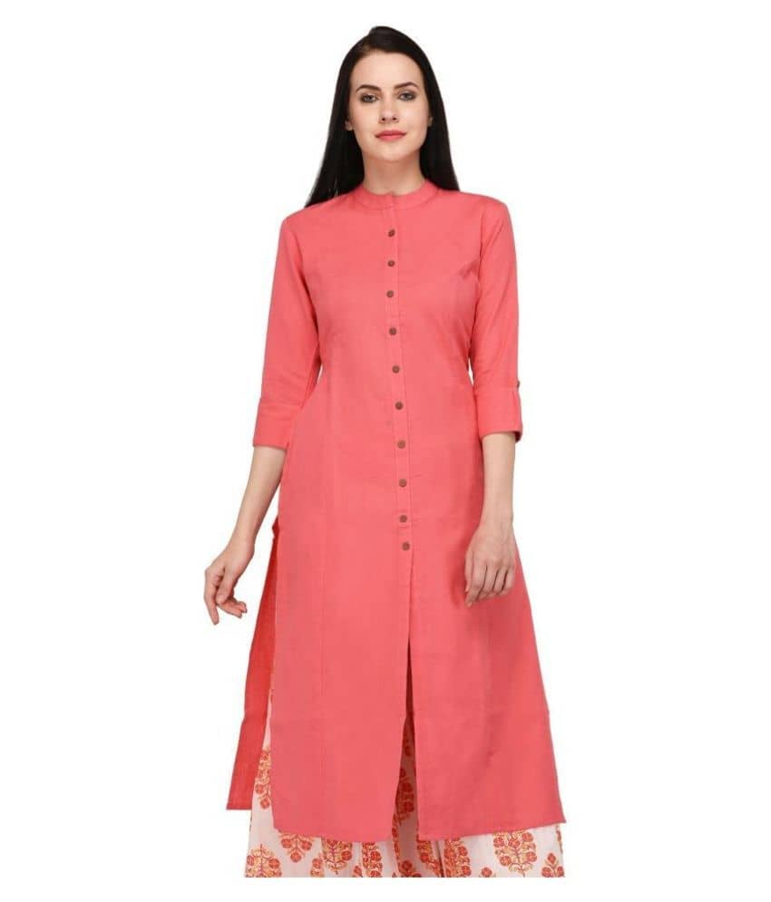 Pistaa Peach Cotton A-line Kurti - Kurtis, Tunics | Buy online on ZillyBuy