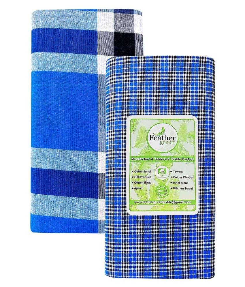     			Feather Green Multi Lungi Pack of 2