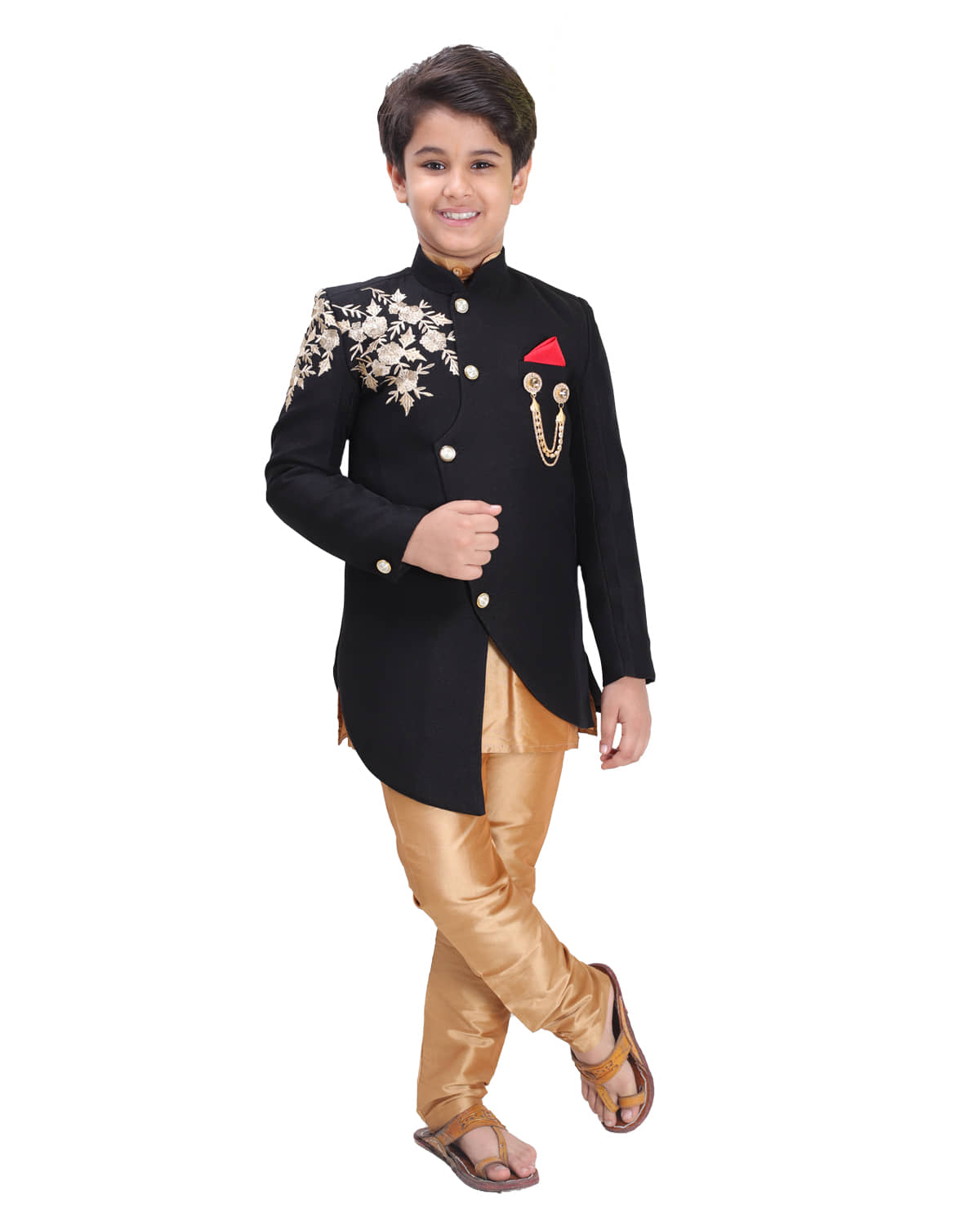 Fourfolds Boys Cotton Blend ( Pack of 1 , Gold ) - Kurtas & Kurta Sets | Buy online on ZillyBuy