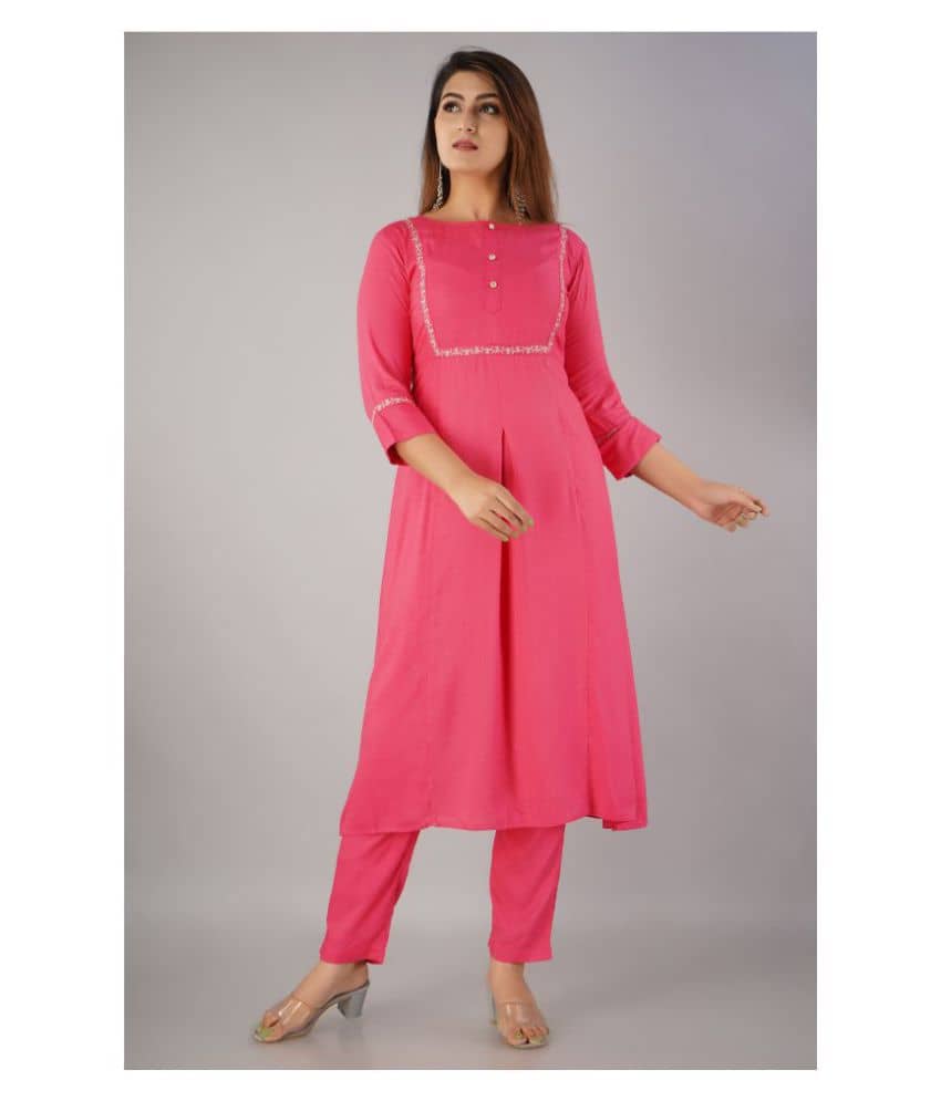 SVARCHI - Pink Straight Rayon Women's Stitched Salwar Suit ( Pack of 1 )