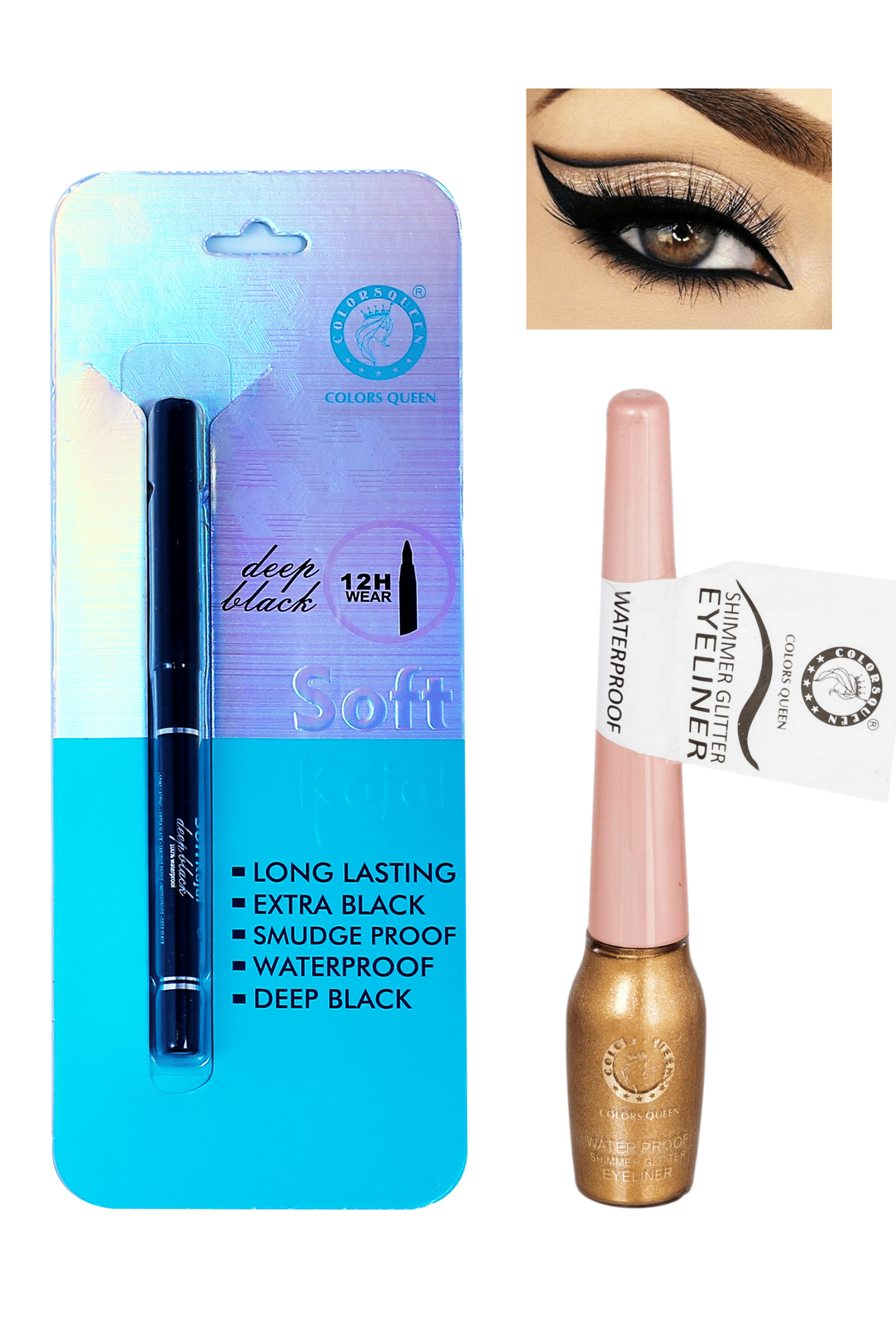 Colors Queen Long Lasting Deep Black Kajal Liquid Black with Eyeliner (Combo of 2) - Makeup - Eyes | Buy online on ZillyBuy