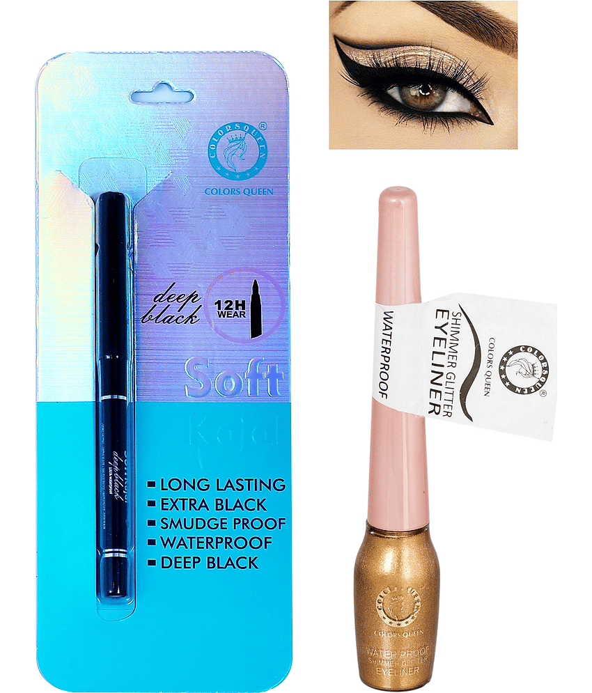 Colors Queen Long Lasting Deep Black Kajal Liquid Black with Eyeliner (Combo of 2) - Makeup - Eyes | Buy online on ZillyBuy