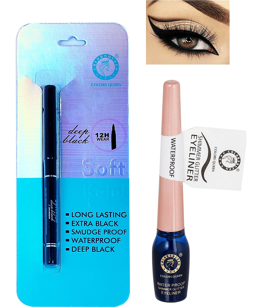 Colors Queen Long Lasting Deep Black Kajal Liquid Black with Eyeliner (Combo of 2) - Makeup - Eyes | Buy online on ZillyBuy