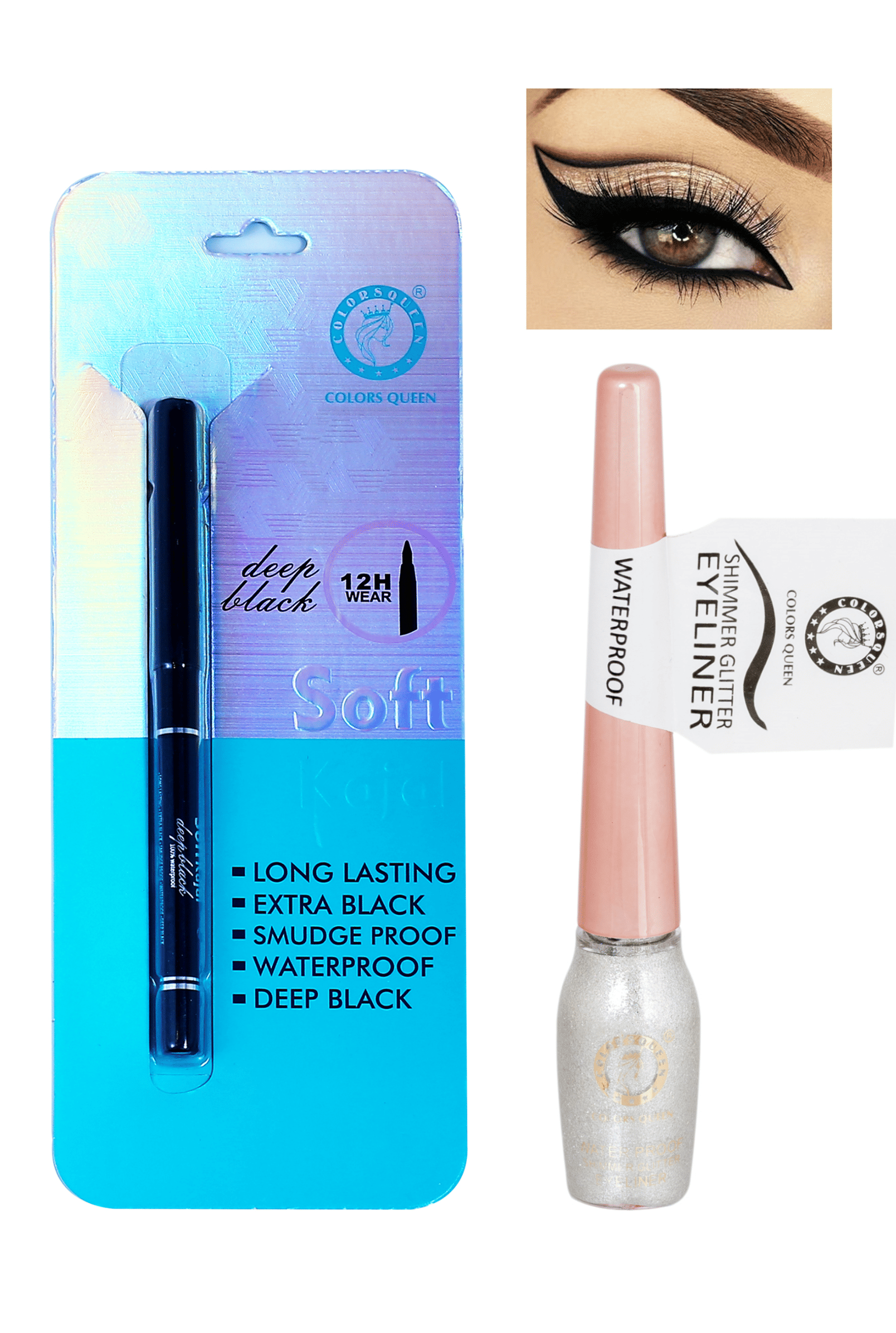 Colors Queen Long Lasting Deep Black Kajal Liquid Black with Eyeliner (Combo of 2) - Makeup - Eyes | Buy online on ZillyBuy