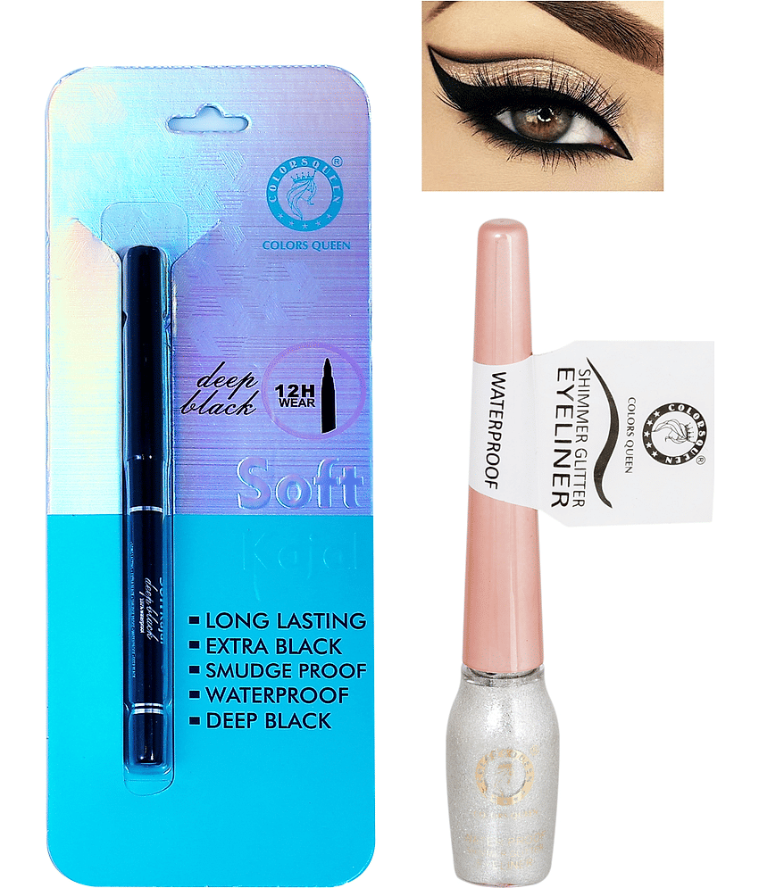 Colors Queen Long Lasting Deep Black Kajal Liquid Black with Eyeliner (Combo of 2) - Makeup - Eyes | Buy online on ZillyBuy