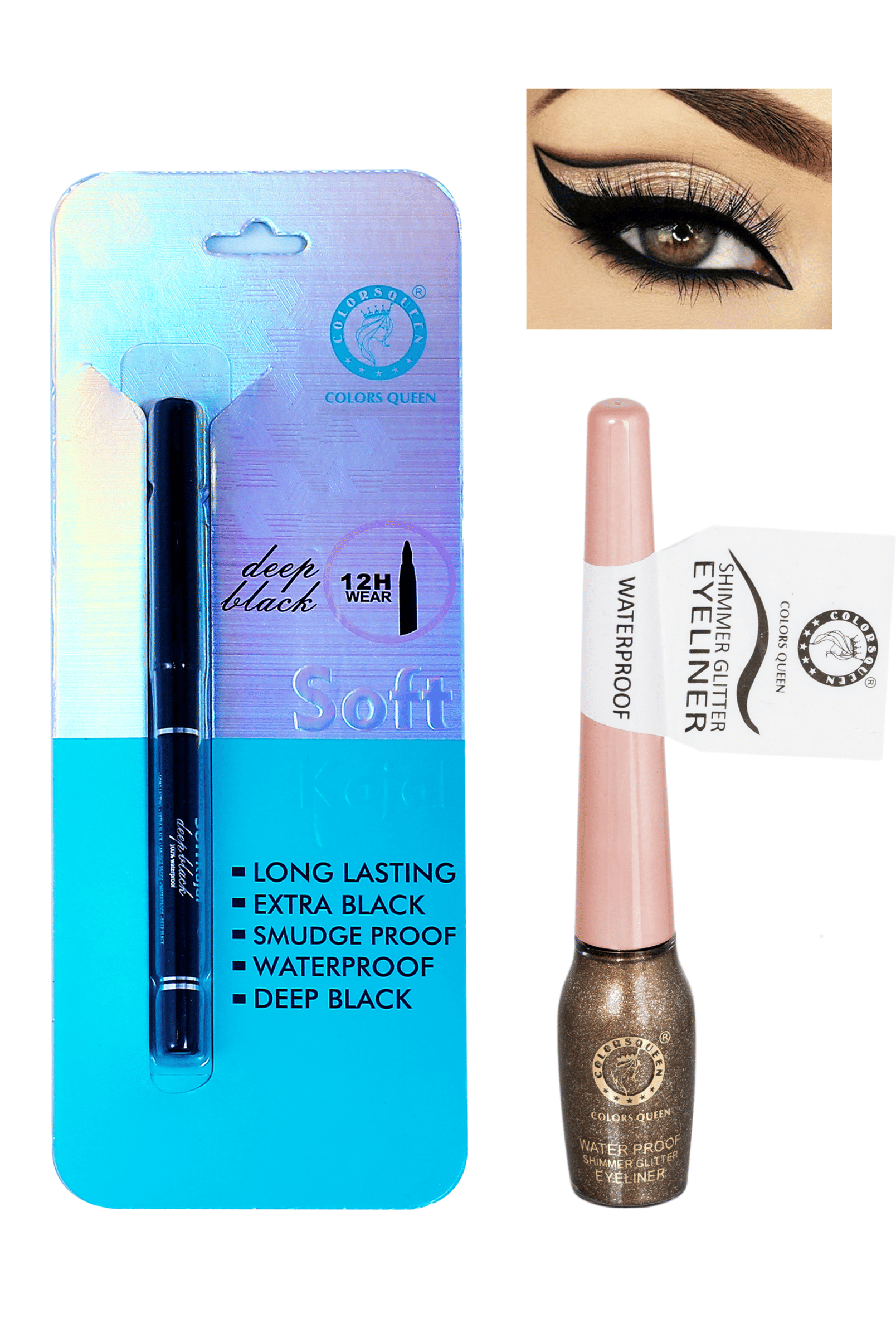 Colors Queen Long Lasting Deep Black Kajal Liquid Black with Eyeliner (Combo of 2) - Makeup - Eyes | Buy online on ZillyBuy