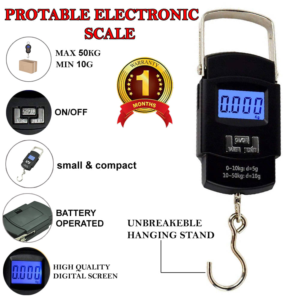     			Electronic Digital Multi Purpose Hanging Weighing Scale up to 50Kg A08 Digital Luggage Weighing Scales Weighing Capacity - 1 Kg
