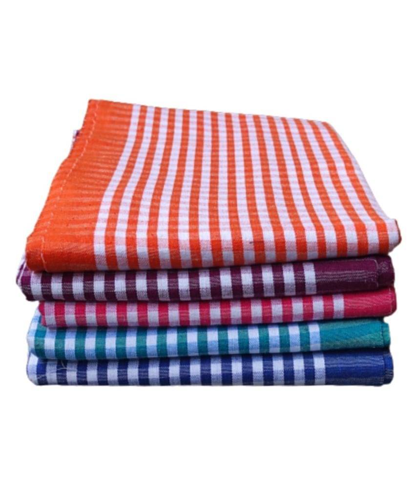     			KAKUMANU - Multicolor Cotton Checks Bath Towel (Pack of 5)