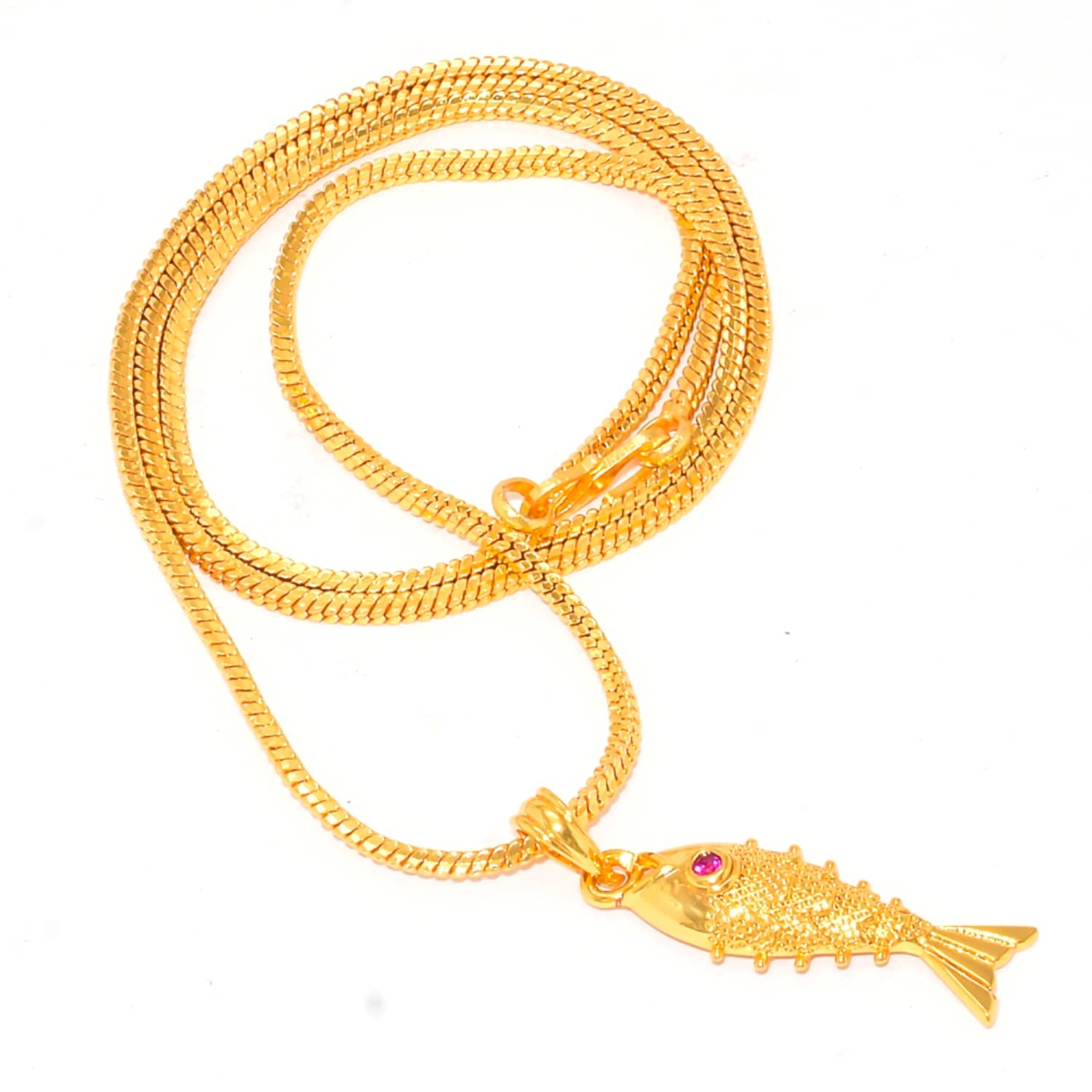 Jewar Mandi Fish Machali Locket Pendant Fine Gold Plated Designer Jewelry With Chain For Women & Girls