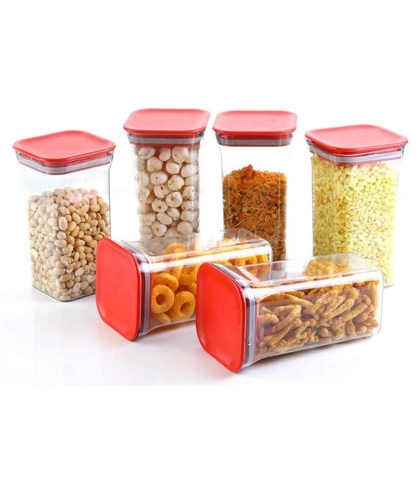iview kitchenware Multi-Utility PET Food Storage Container for Pasta, Noodles, Namkeen, 1100ml each(6U), Red Lid iview kitchenware Multi-Utility PET Food Storage Container for Pasta, Noodles, Namkeen, 1100ml each(6U), Red Lid