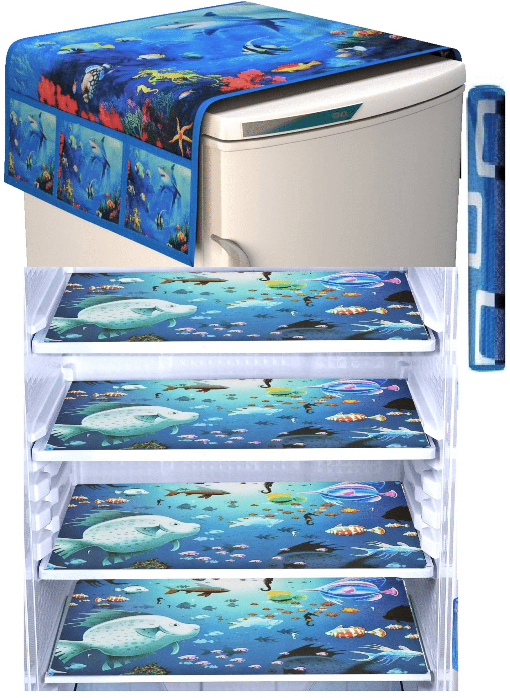     			Exopick Blue Polyester Fridge Top Cover, Fridge Cover (Pack Of 4)