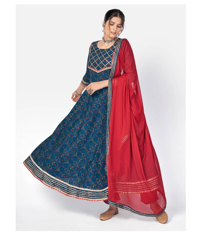 Vbuyz - Navy Blue Anarkali Cotton Women's Stitched Salwar Suit ( Pack of 1 )
