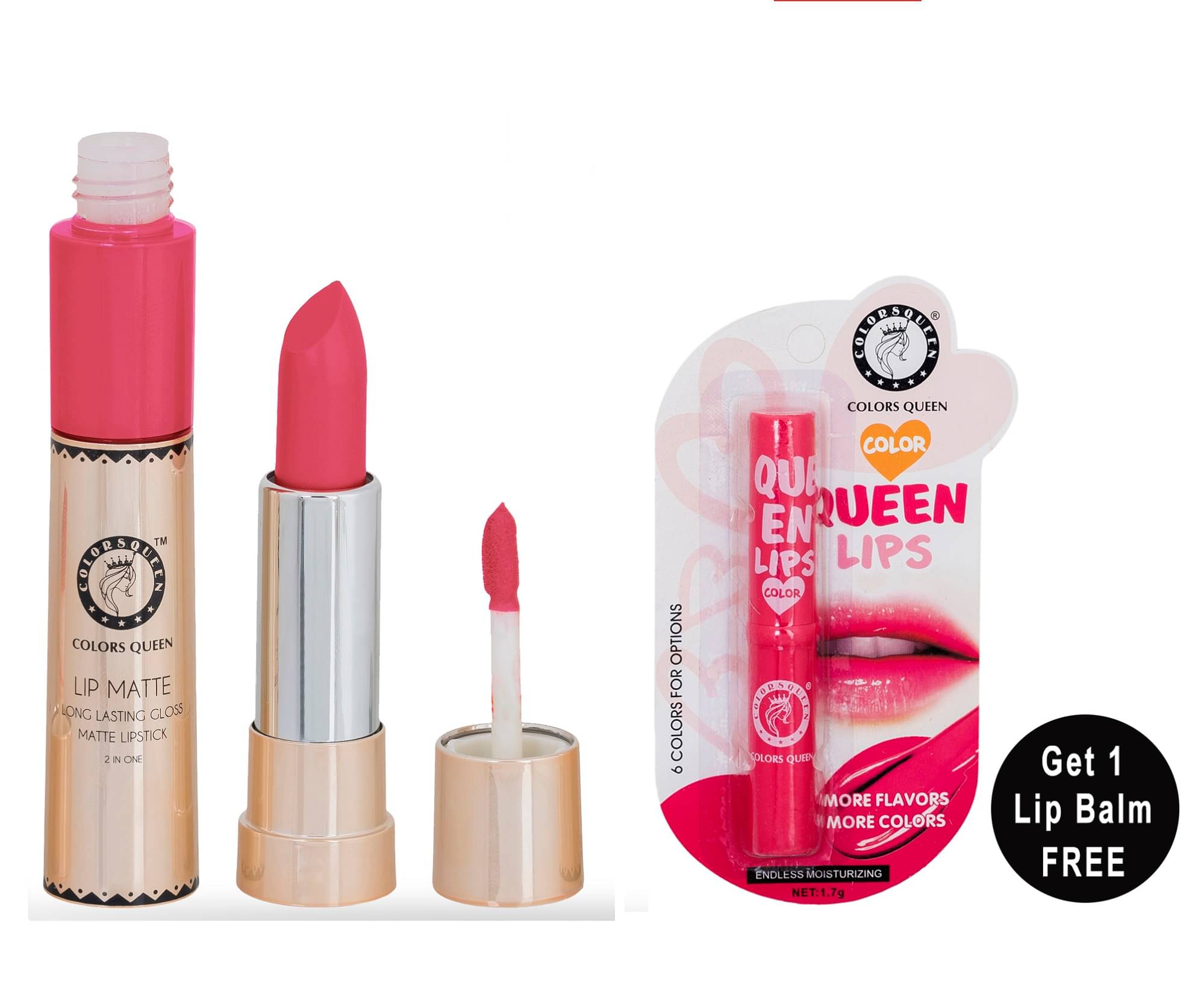     			Colors Queen 2 in1 Matte Finish Water Proof Lipstick Sexy Peach With Hydrating Lip Balm (Combo of 2)