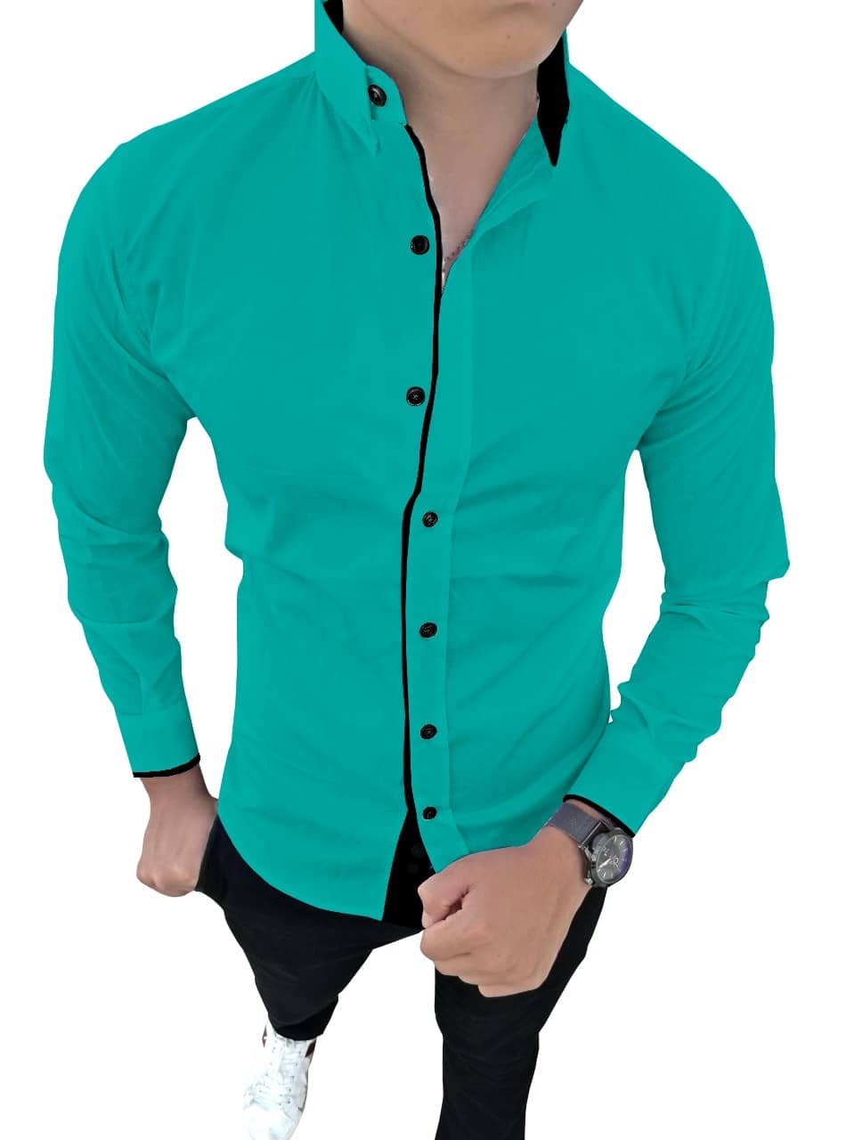 SUR-T - Green Cotton Blend Slim Fit Men's Casual Shirt (Pack of 1)