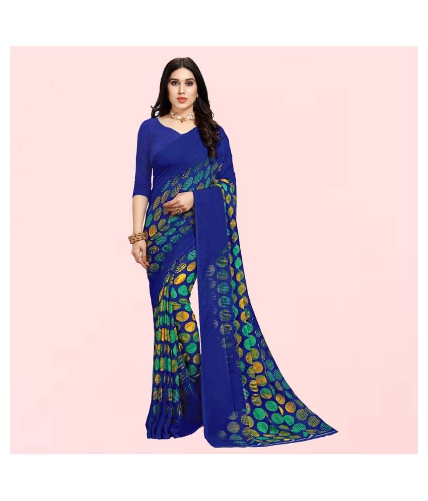 ANAND SAREES Georgette Printed Saree With Unstitched Blouse Piece ( Blue ) ANAND SAREES Georgette Printed Saree With Unstitched Blouse Piece ( Blue )